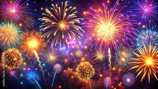 Obraz Captivating 2D firework animation backdrop, perfect for festive celebrations, events, and multimedia projects. A