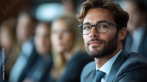 Fototapeta Businessman giving presentation to colleagues at meeting