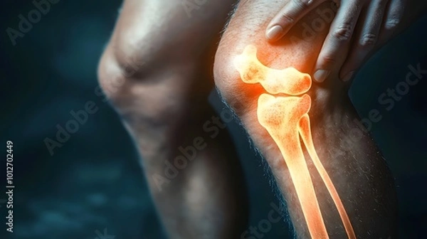 Fototapeta Detailed close-up of a knee joint with worn-out cartilage, revealing the internal damage caused by cartilage wear