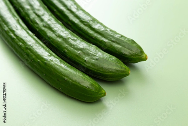 Obraz グリーン背景にきゅうり