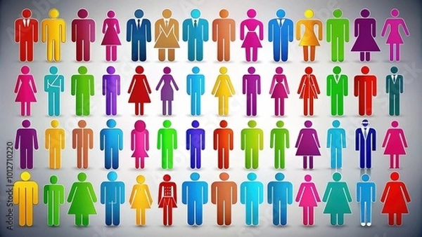 Obraz A set of stick figure icons showcasing silhouettes of men and women standing, perfect for design applications as isolated pictograms for various creative uses.