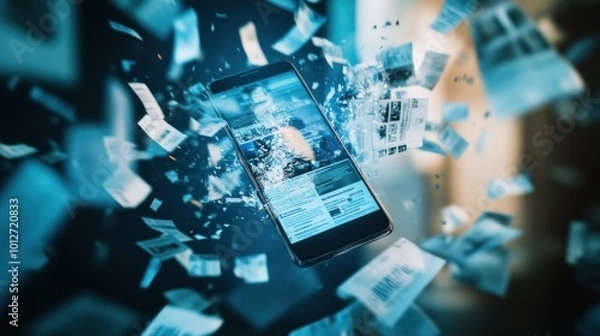Fototapeta Smartphone screens are filled with digital news