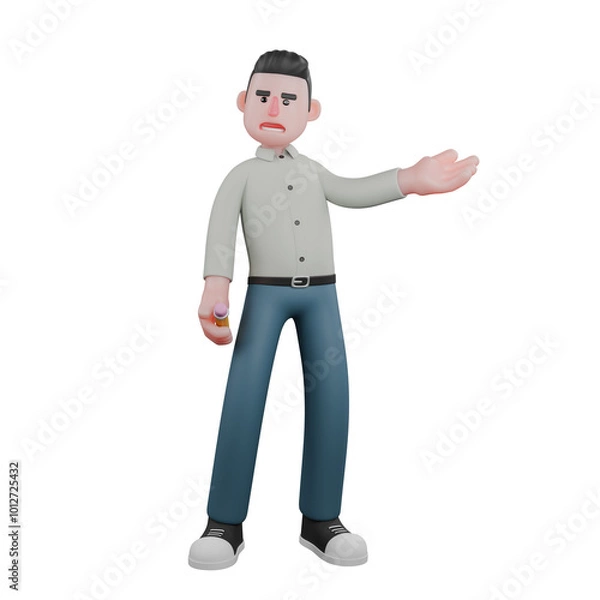 Fototapeta 3D Model of Male Writer. A male writer is standing while stretching his arms to the left side. Professional Author