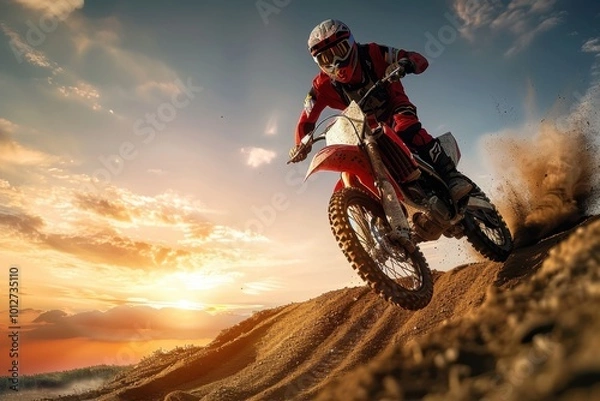 Fototapeta Motorcycle jumping on track