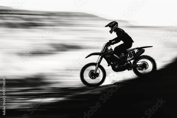 Obraz Motorcycle silhouette racing fast on course