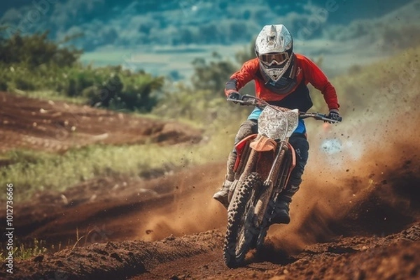 Fototapeta Motorcyclist competing in race
