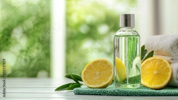 Fototapeta Refreshing lemon-infused water in a serene setting