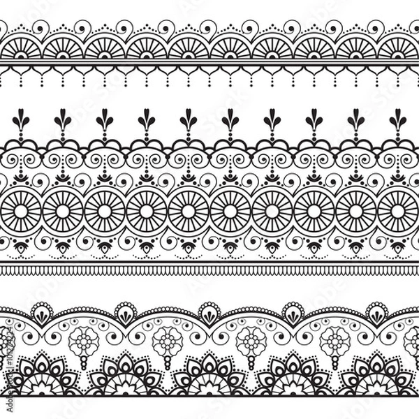 Fototapeta Indian, Mehndi Henna three line lace elements pattern for tattoo on white background