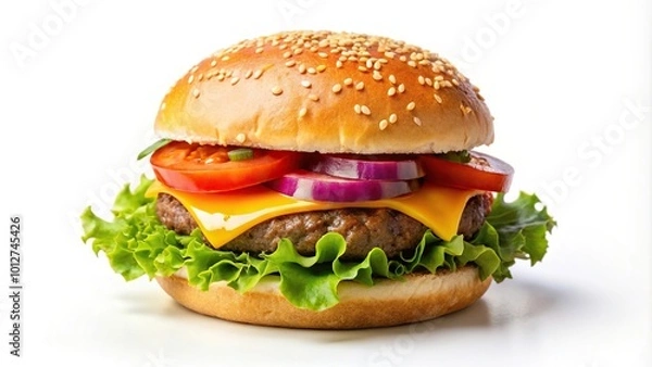 Fototapeta Fresh burger isolated on white background