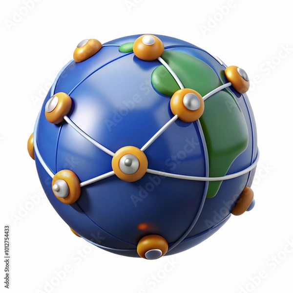 Fototapeta Glossy Global Business Network Globe with Copy Space - High Definition Image Featuring Interconnected Icons for Global Business Concept and Promotion
