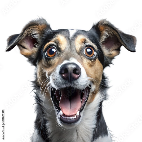 Fototapeta dog with a funny and excited expression isolate on transparency background