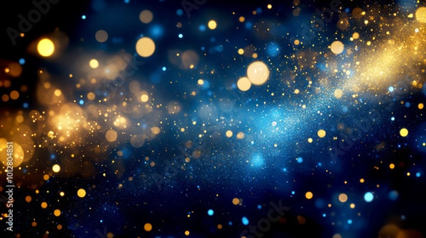Fototapeta Blue and gold Abstract background and bokeh on New Year's Eve. AI generativ.