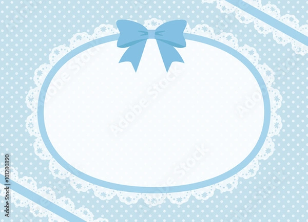 Obraz 姫系円レースとリボン　横方向コピースペース　水色ドット柄