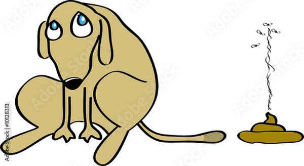 Obraz Bad dog made a dirt on the floor isolated on white