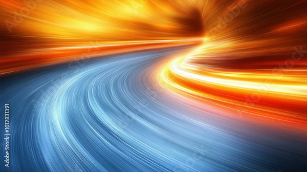 Fototapeta vibrant orange neon lights in motion, symbolizing speed, energy, and creativity. The dynamic swirls and patterns evoke a sense of excitement and modernity