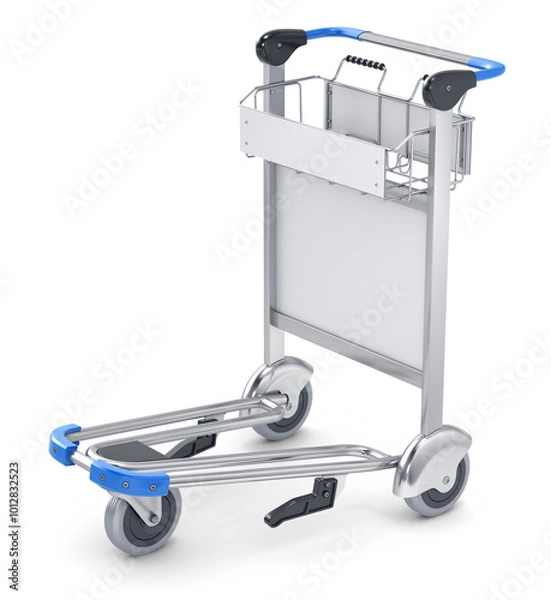Fototapeta Empty airport trolley on white background - 3D illustration