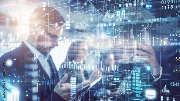 Fototapeta Businesspeople Analyzing Data and Technology