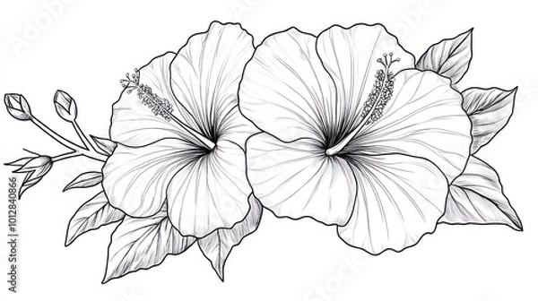 Fototapeta Hibiscus flower outline illustration