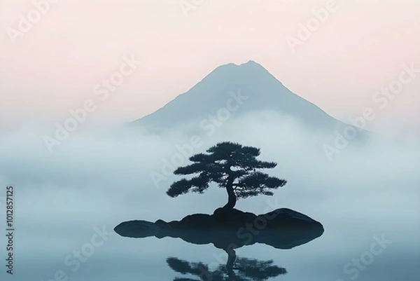 Fototapeta minimal japanes art zen, serenity illustration background good mental health lifestyle selfcare