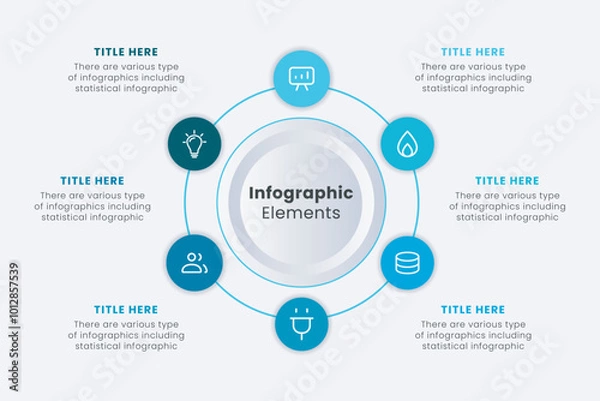 Fototapeta Infographic elements design template, A circle infographic with 6 steps can be used for workflow layout, presentation, diagram, banner, web design, and vector illustration.