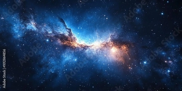 Fototapeta Stars and nebulae in a captivating blue galaxy dance in the cosmos