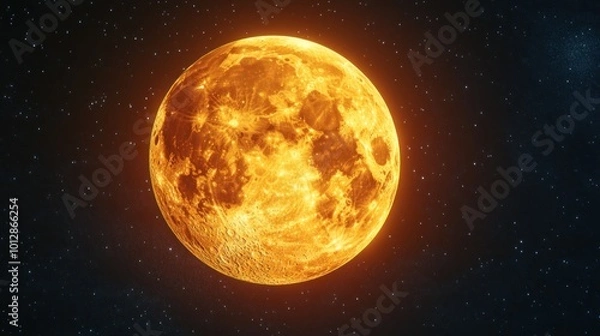 Fototapeta A glowing depiction of the moon in a starry space background.