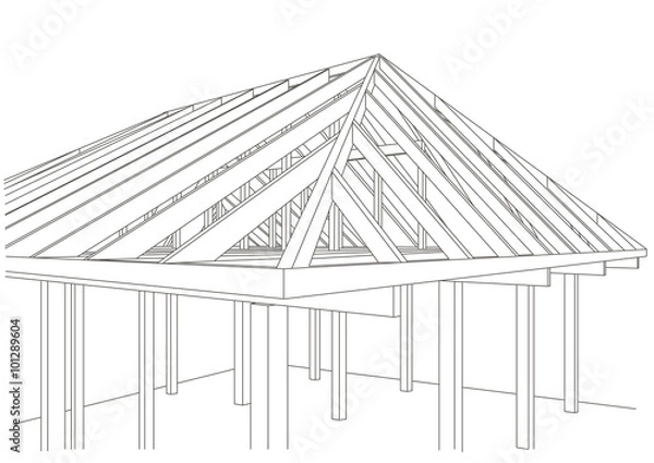 Fototapeta Linear architectural sketch wood frame house