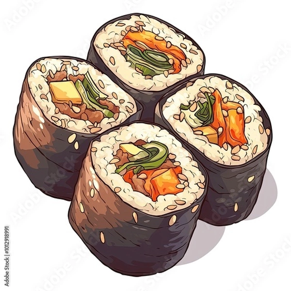 Fototapeta Top view vector illustration of kimbap in sticker format