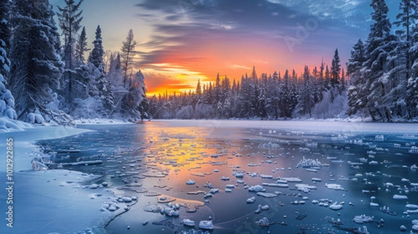 Obraz sunset over the river