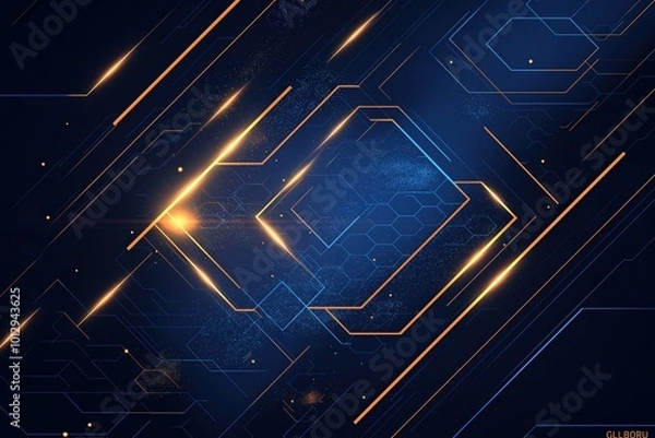 Fototapeta Geometric abstract design showcasing dynamic lines and shapes in a dark blue background