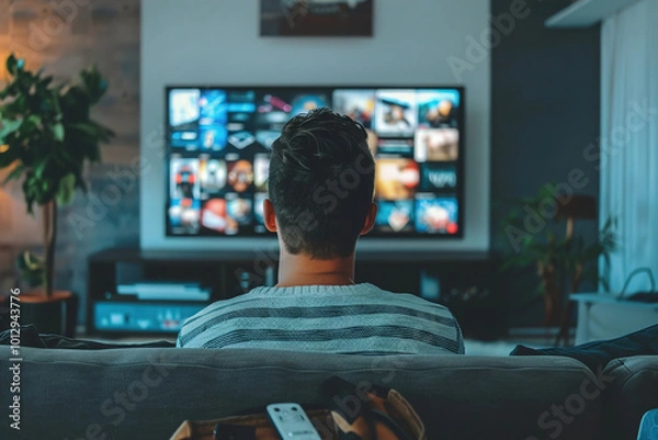 Fototapeta Person Watching TV or streaming – Relaxing with entertainment