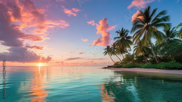 Fototapeta Tropical Sunset Serenity: A Beach Paradise