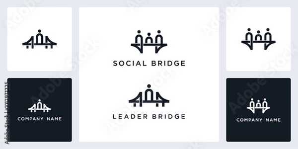 Fototapeta Vector abstract of people and bridge logo and icon template, can be used in various media easily, editable