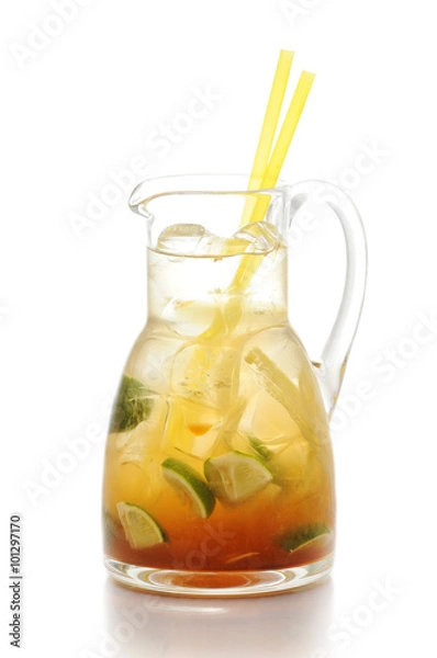 Fototapeta fresh orange and ginger lemonade isolated on white background, summer fruit drink photography