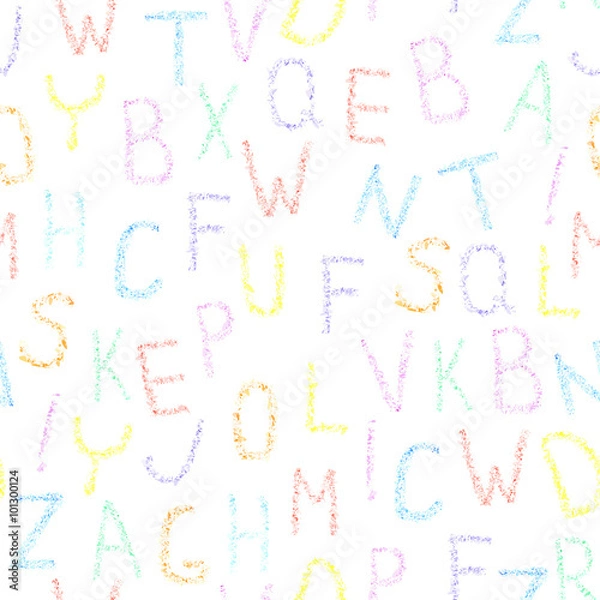 Fototapeta Font pencil crayon. ABC chalk letters seamless pattern for print on fabric, wrapping paper etc. Handwritten vector illustration. School theme.