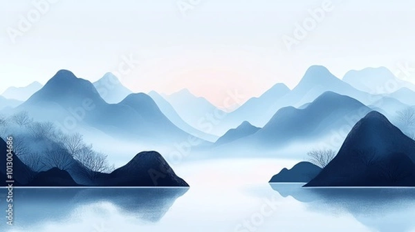 Obraz mountains in the sky with a sunset