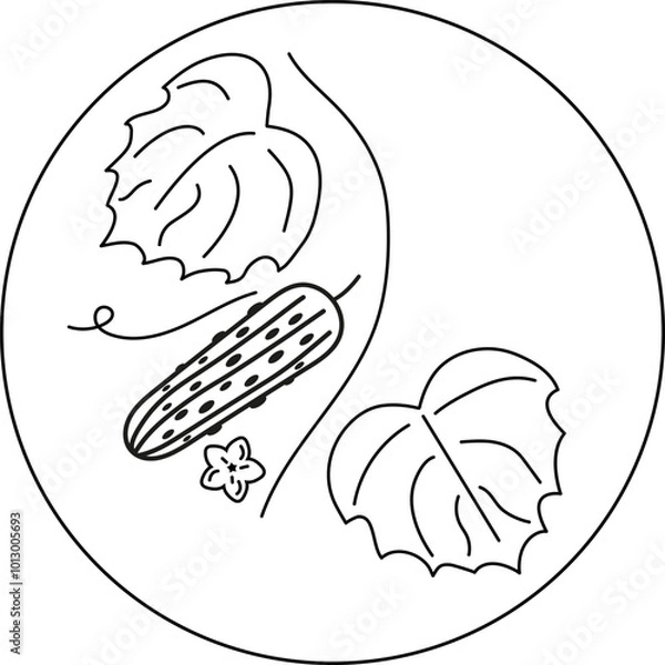 Fototapeta Logo. Cucumber. Mustache, leaves and flower of cucumber. Vector icon.
