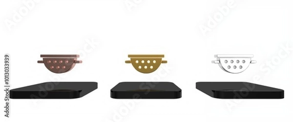 Obraz Colorful Kitchen colander icon isolated on white background. Cooking utensil. Cutlery sign. Minimalism concept. 3D render illustration