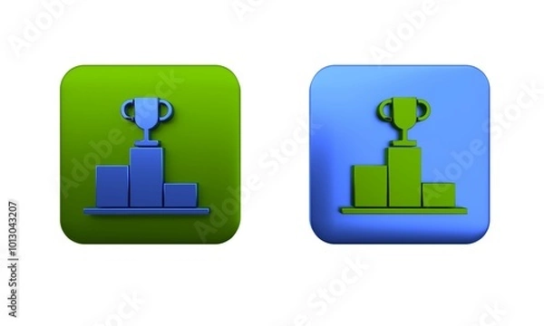 Fototapeta Colorful Hockey over sports winner podium icon isolated on white background. Square button. 3D render illustration