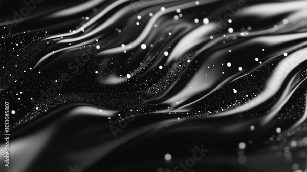 Fototapeta Beautiful Black and White Liquid Swirls with White Particles. Luxurious Art Wallpaper. Generative AI
