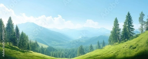Fototapeta Serene Mountain Landscape with Pine Trees