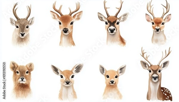 Fototapeta Illustration of a deer on a white background, watercolor deer on a white background, watercolor illustration of a deer, white background