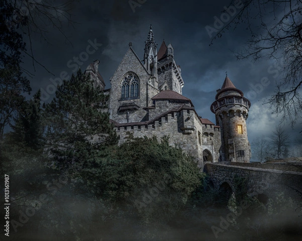 Fototapeta Old haunted abandoned castle in the woods