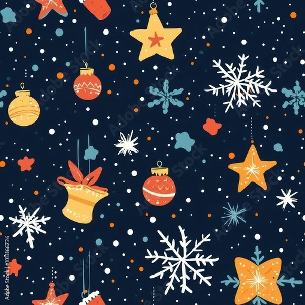 Fototapeta Colorful Christmas Snowflakes Seamless Pattern Design