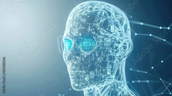 Fototapeta Futuristic Remote Healthcare: Holographic Doctor Consultation in Minimalist Smart Home