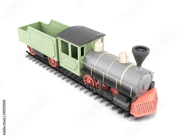 Fototapeta 3d old train isolated on white background.