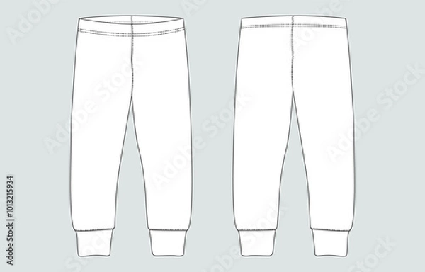 Fototapeta Slim fit Leggings pants fashion flat sketch vector illustration  template front, back view isolated on white background. Girls Long Legging mock up for Women's unisex CAD.