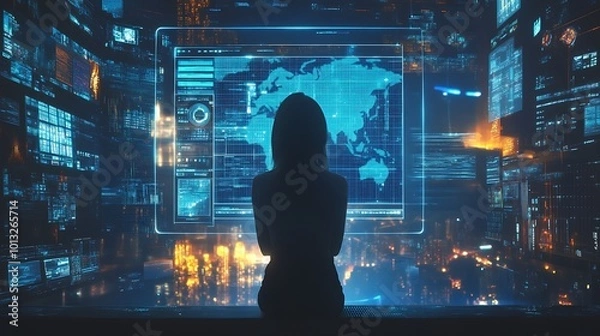 Fototapeta A nighttime Earth seen from space, illuminated with vibrant lights.