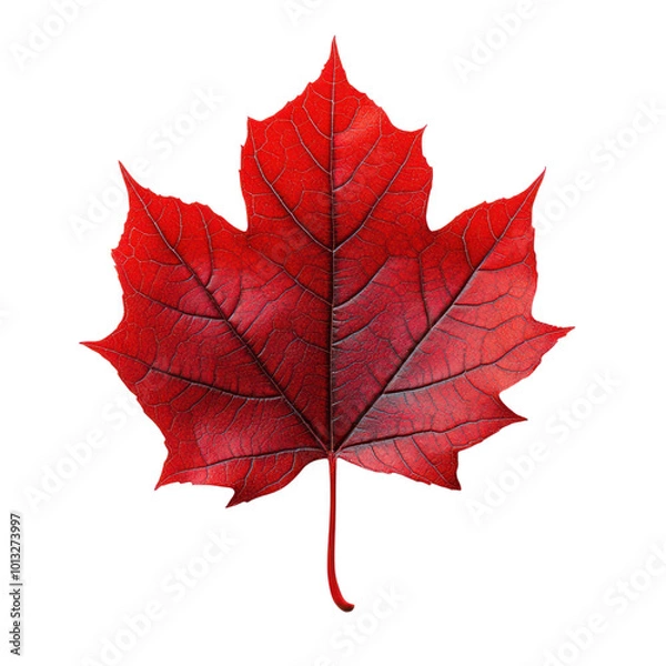 Fototapeta Single Red Maple Leaf Isolated On a Transparent Background