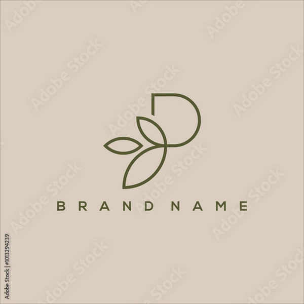 Fototapeta line art initial P nature leaf logo vector